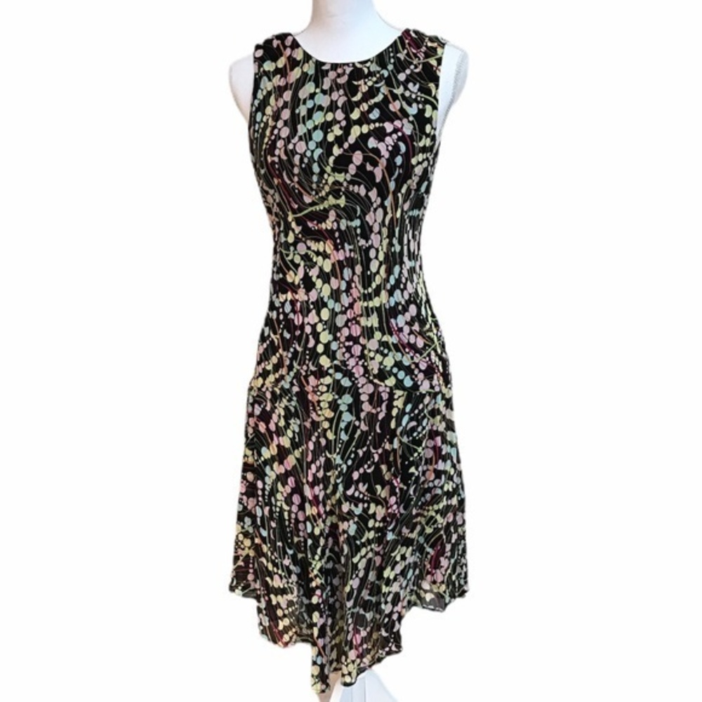 Lily Abstract print drapped back overlay dress EUC